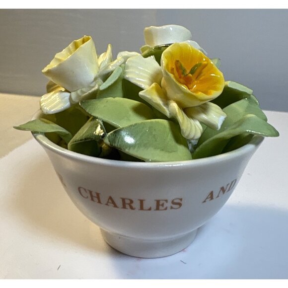 Prince Charles Lady Diana Ceramic Bowl Yellow Daffodil Floral Arrangement READ - Picture 3 of 9